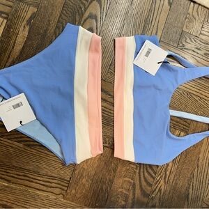 Blue and Pink Striped Bikini Set